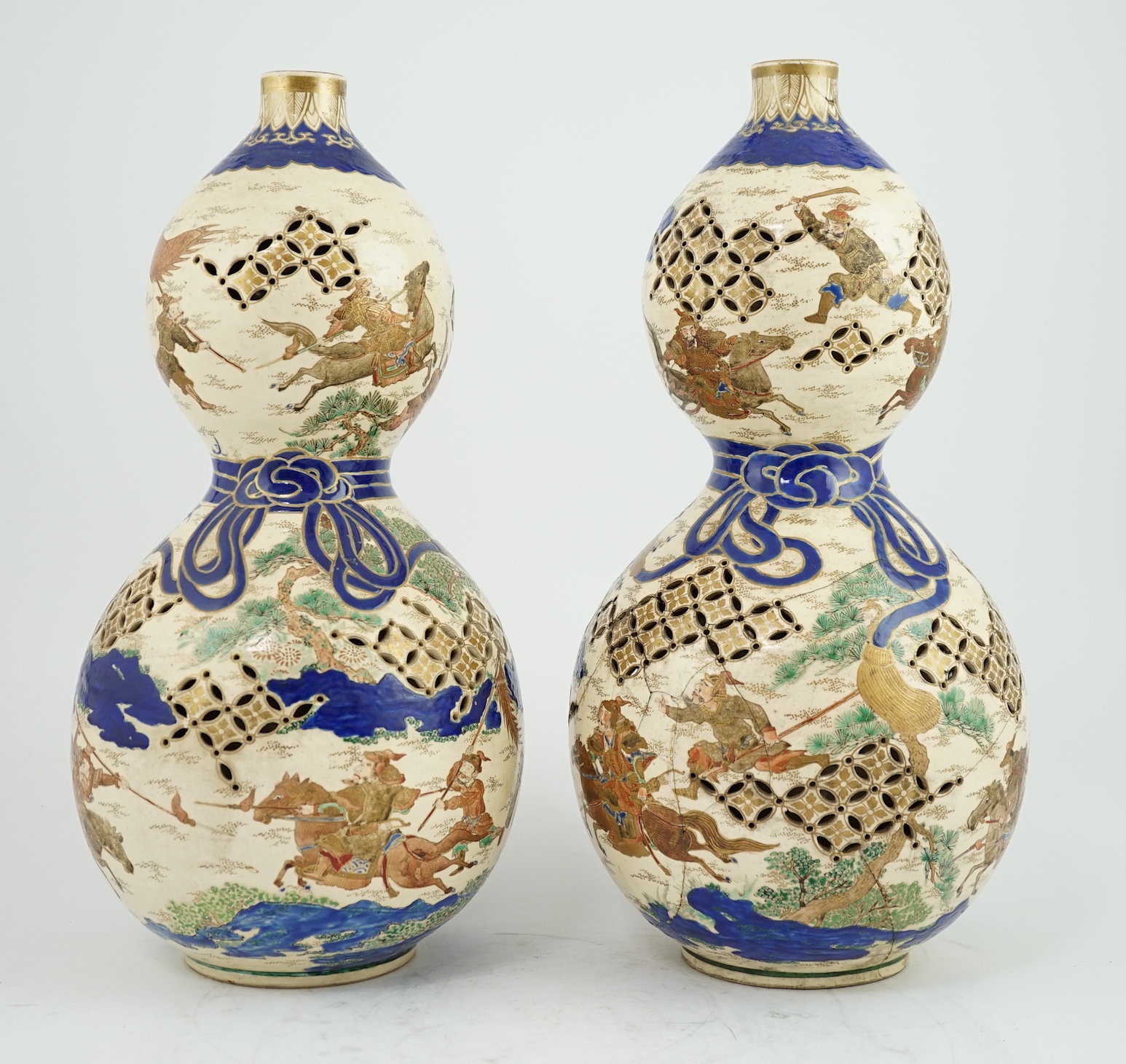 A pair of unusual Satsuma reticulated double-walled vases, 19th century